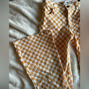 Hollister Orange and White Checkered Flare Pants